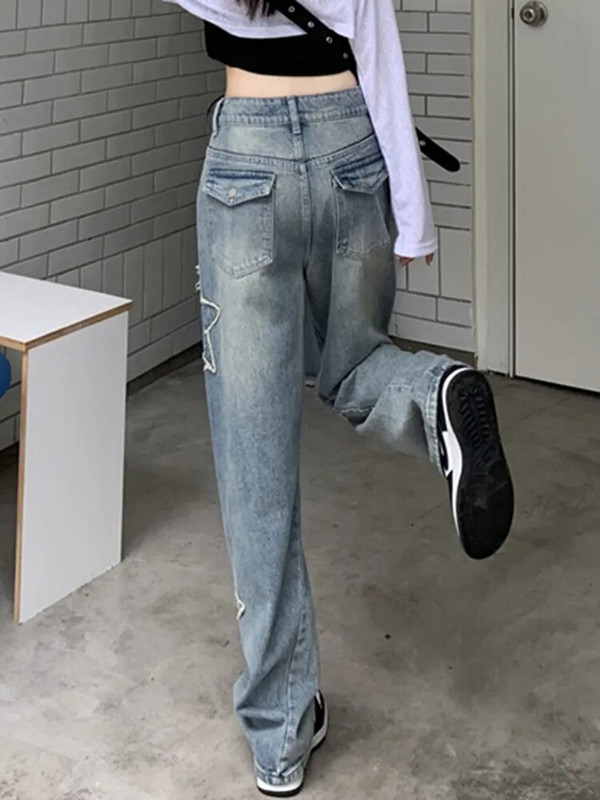 Weekeep y2k Star blugi patchwork femei Streetwear cu talie joasă cu picioare drepte Pantaloni cargo din denim largi Harajuku Vintage casual blugi anii 90