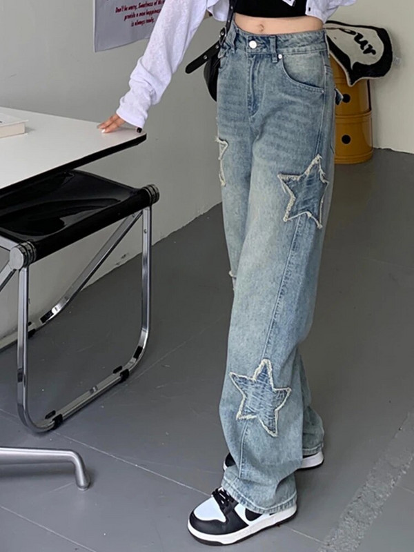 Weekeep y2k Star blugi patchwork femei Streetwear cu talie joasă cu picioare drepte Pantaloni cargo din denim largi Harajuku Vintage casual blugi anii 90