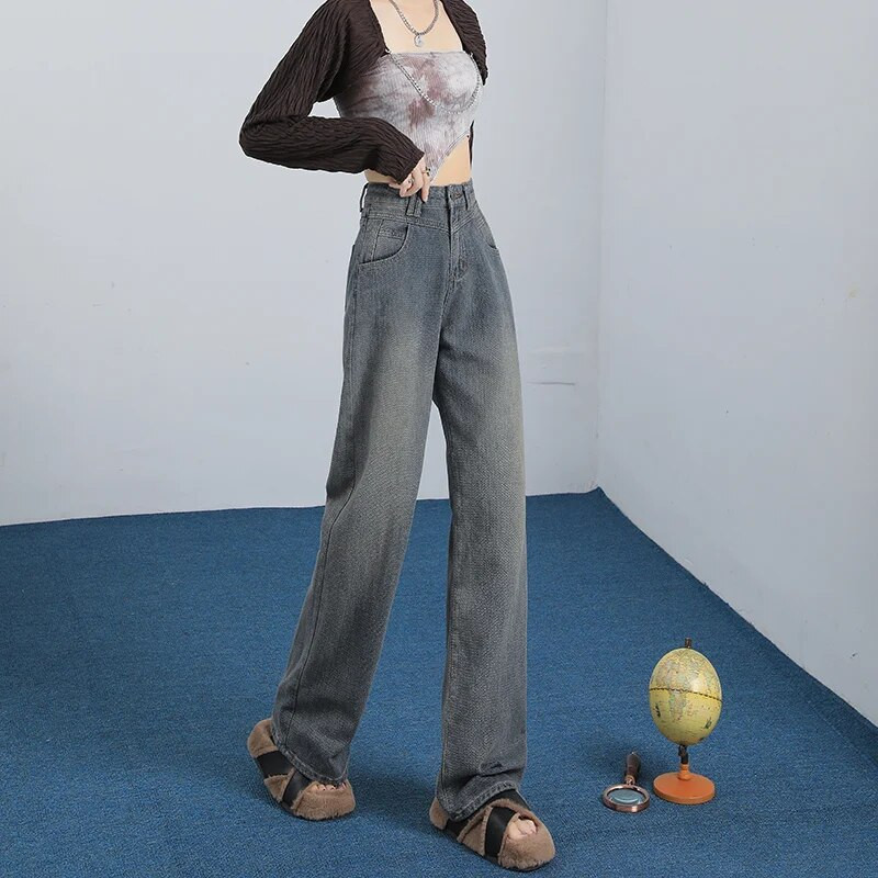 Dámske rovné džínsy Y2K s vysokým pásom, vrecovité nohavice so širokými nohavicami, streetwear, kórejská móda, retro dámske oblečenie, nohavice