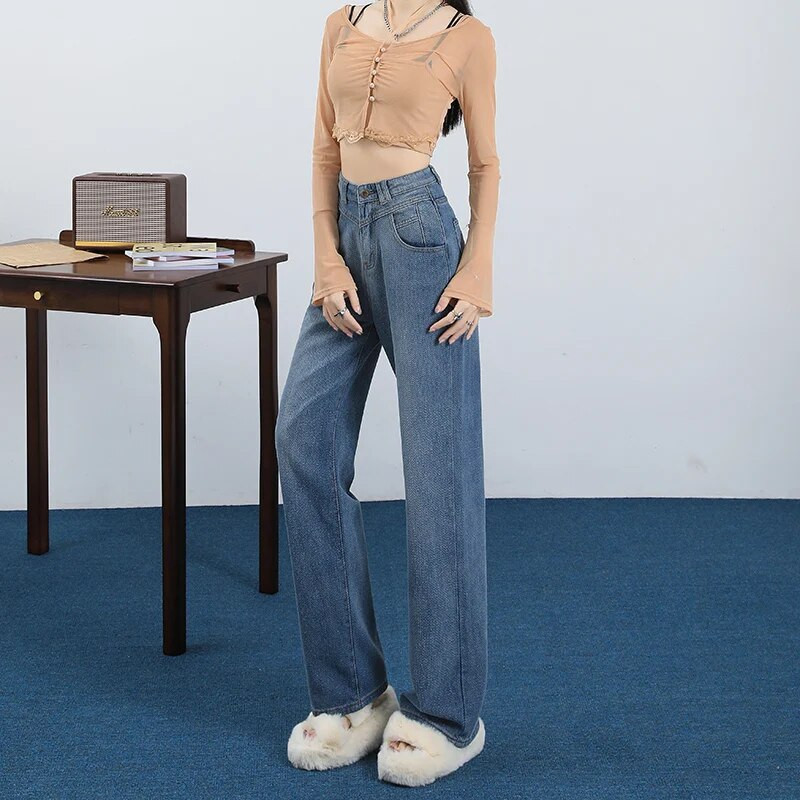 Dámske rovné džínsy Y2K s vysokým pásom, vrecovité nohavice so širokými nohavicami, streetwear, kórejská móda, retro dámske oblečenie, nohavice