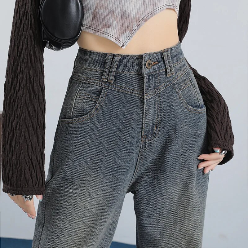 Dámske rovné džínsy Y2K s vysokým pásom, vrecovité nohavice so širokými nohavicami, streetwear, kórejská móda, retro dámske oblečenie, nohavice