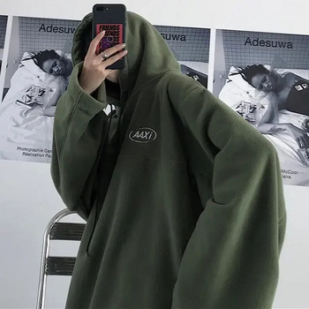 Deeptown Harajuku Fleece Дамски качулки Извънгабаритни Streetwear Ретро корейски модни женски черни суичъри Y2k Зелени пуловери