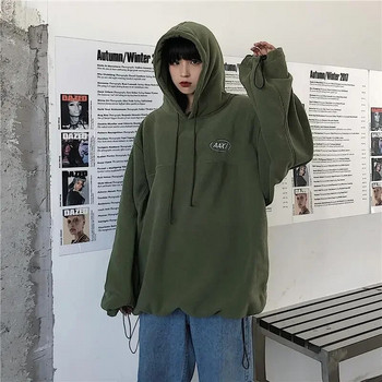 Deeptown Harajuku Fleece Дамски качулки Извънгабаритни Streetwear Ретро корейски модни женски черни суичъри Y2k Зелени пуловери