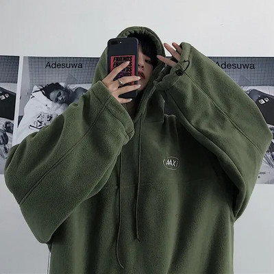 Deeptown Harajuku Fleece Γυναικείες κουκούλες Υπερμεγέθη Streetwear Vintage Κορεάτικη μόδα Γυναικεία μαύρα φούτερ Y2k Πράσινα πουλόβερ