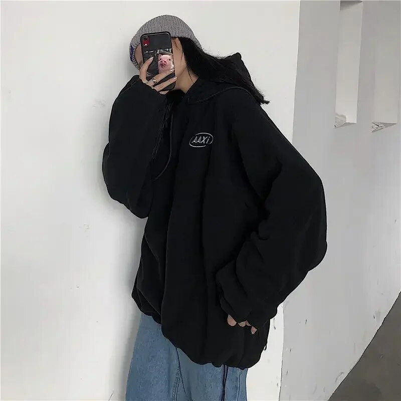 Dámske mikiny Deeptown Harajuku Fleece, nadrozmerné, streetwear, vintage kórejská móda, dámske čierne mikiny Y2k zelené pulóvre