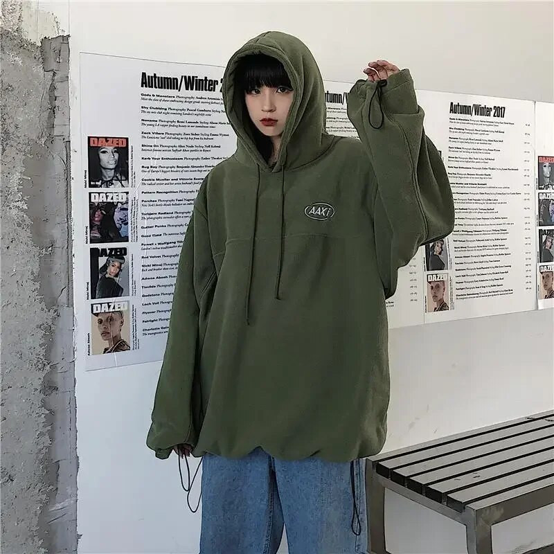 Dámske mikiny Deeptown Harajuku Fleece, nadrozmerné, streetwear, vintage kórejská móda, dámske čierne mikiny Y2k zelené pulóvre