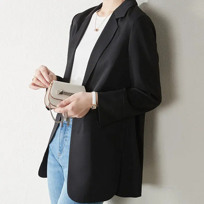 Blazer femei vară solid elegant stil coreean lejer cu mânecă lungă ocazional îmbrăcăminte din șifon subțire 2021 Cool Ins Streetwear îmbrăcăminte