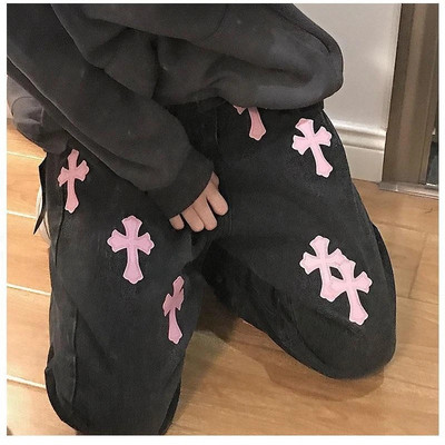 High Street Baggy Jeans női rózsaszín kereszt pamut farmer női magas derekú egyenes nadrág nagy méretű vékony felmosó széles szárú nadrág