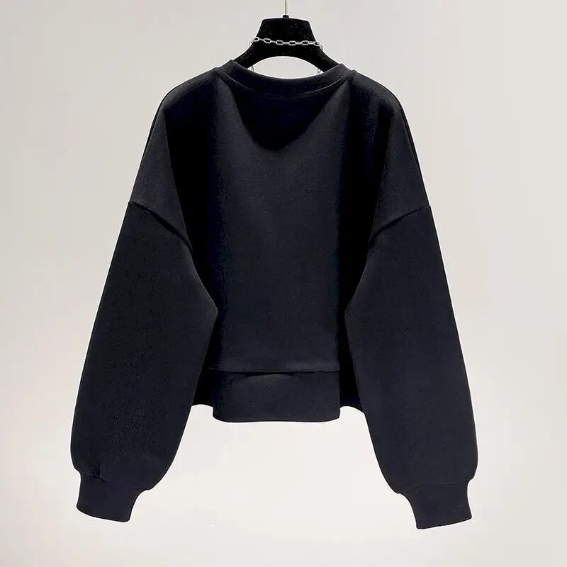 Jesenné nové krátke mikiny s okrúhlym výstrihom pre ženy, ležérne tričko s dlhým rukávom 2023, kórejské voľné zipsové nášivky, výklenkové pulóvre, trendy