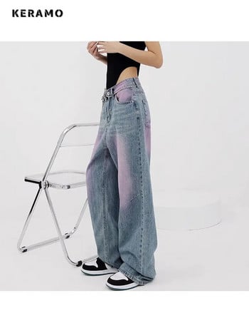 Γυναικείο Y2K Harajuku High Waist Vintage Loose Jeans Παντελόνι American Retro Streetwear Wide Leg Baggy Tie Dye Denim Παντελόνι