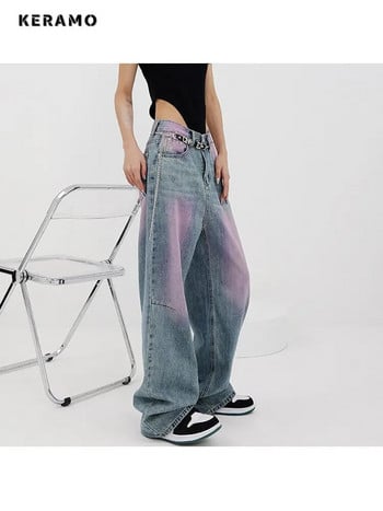 Γυναικείο Y2K Harajuku High Waist Vintage Loose Jeans Παντελόνι American Retro Streetwear Wide Leg Baggy Tie Dye Denim Παντελόνι