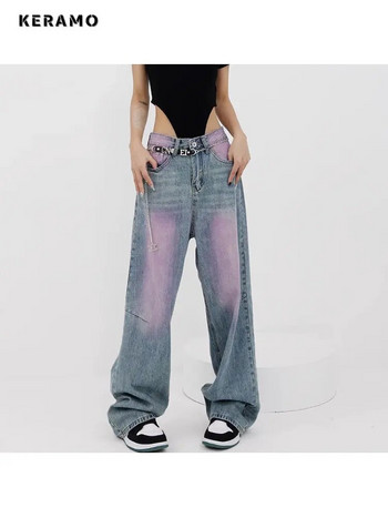 Γυναικείο Y2K Harajuku High Waist Vintage Loose Jeans Παντελόνι American Retro Streetwear Wide Leg Baggy Tie Dye Denim Παντελόνι