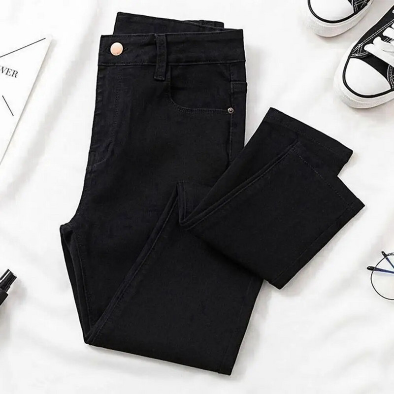 Vysokokvalitné elastické dámske džínsy s úzkym vysokým pásom a úzkymi nohavicami, kórejské módne dámske oblečenie 2023