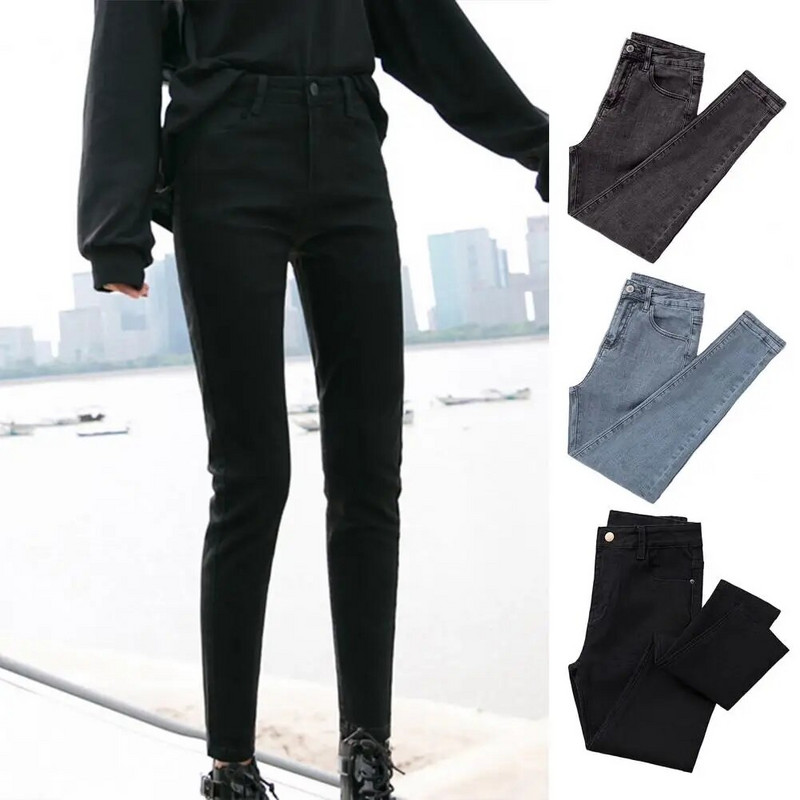 Vysokokvalitné elastické dámske džínsy s úzkym vysokým pásom a úzkymi nohavicami, kórejské módne dámske oblečenie 2023