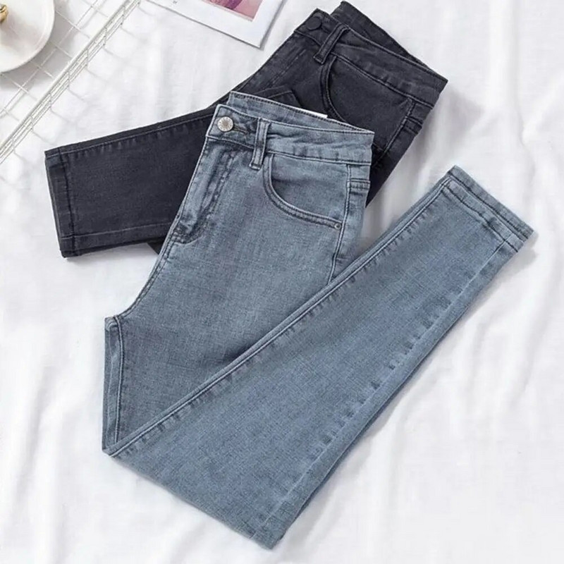 Vysokokvalitné elastické dámske džínsy s úzkym vysokým pásom a úzkymi nohavicami, kórejské módne dámske oblečenie 2023