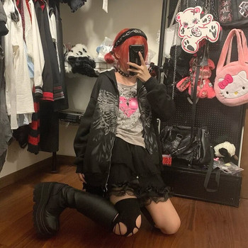 Φούτερ με φερμουάρ από αισθητική πεταλούδα δεκαετίας \'90, Φούτερ Harajuku με μακρυμάνικο γοτθ κουκούλα Y2K Φθινοπωρινό Grunge Punk Coat Ρετρό Ρούχα