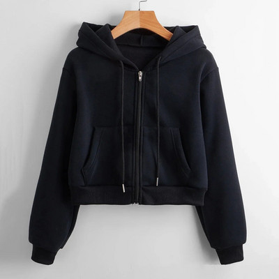 Hanorace decupate de toamnă iarnă pentru femei, ocazional, cu mânecă lungă, cămașă cu fermoar, hanorac cu glugă, sudadere