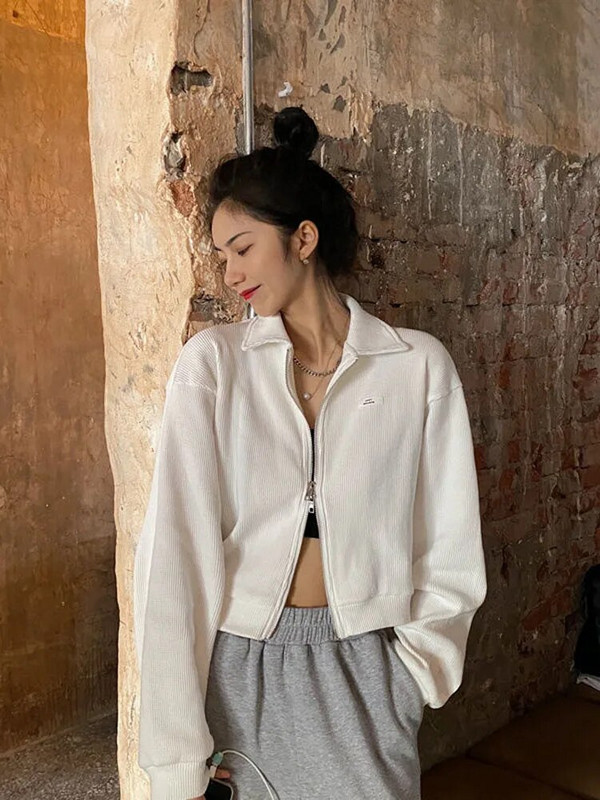 Zoki Harajuku Zips Dámske Sexy Orezané Bundy Elegantná Dlhý Rukáv Mikina s Listami Jarná Dámska All-Match Kórejská Y2K Topy