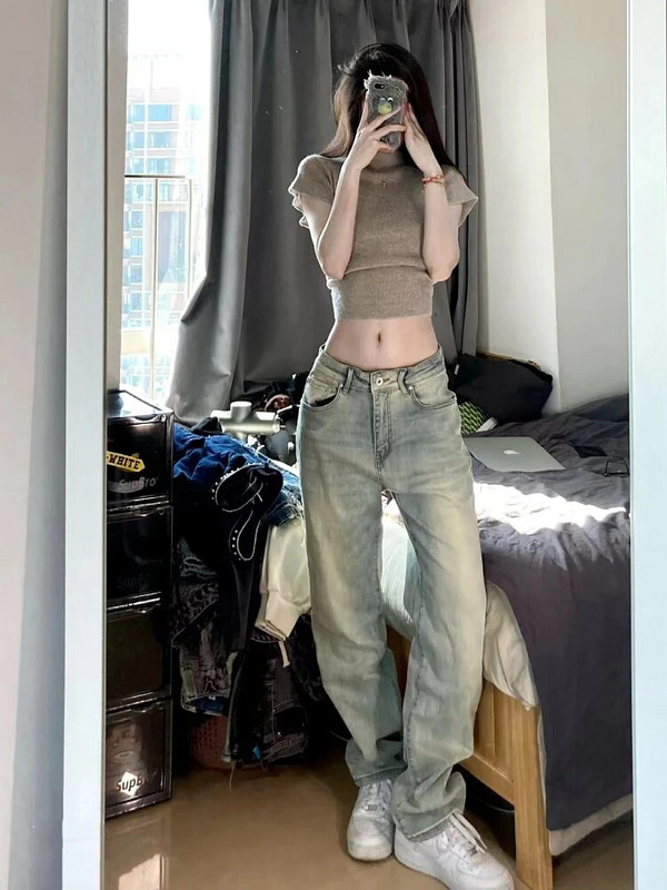 Woman Aesthetics Jeans Cute Core Denim Cyber παντελόνι Νέα τάση Old Money Style BF All-match Streetwear Simple Straight Leg Tie-dye