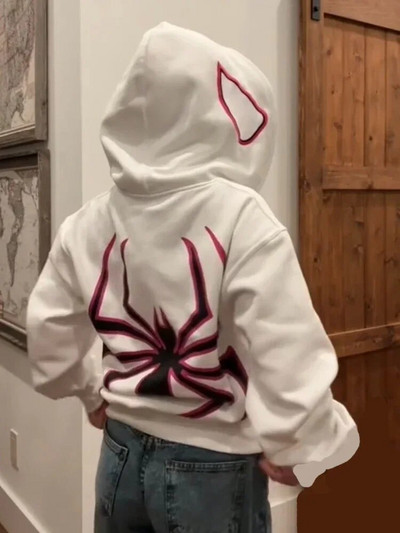 Muškarci Y2K majice s kapuljačom s printom pauka Ženske hip hop punk jakne s dugim rukavima s punim patentnim zatvaračem Kaputi Jesen Zima Harajuku široka majica s kapuljačom