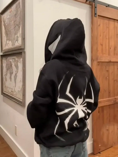 Bărbați Y2K Spider Print Hoodie Femei Hip Hop Punk Manecă lungă Jachetă cu fermoar complet Mantoane Toamnă Iarnă Harajuku Hanorac cu glugă largi