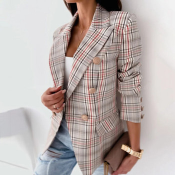 Καρό σακάκι γυναικείο ανοιξιάτικο φθινόπωρο μακρυμάνικο casual slim blazers Khaki γυναικείο παλτό Φθινοπωρινό Κομψό κοστούμι γραφείου νέο