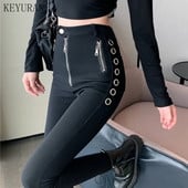 Priateľ, jar/jeseň 2021, nové sexi dámske úzke džínsy s vysokým pásom, čierne zipsové slim nohavice s kovovým krúžkom