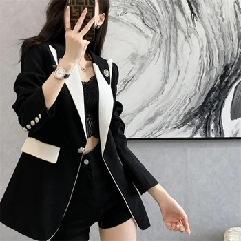 Υψηλής ποιότητας μαύρο κοστούμι Γυναικείο σακάκι φθινοπώρου 2022 Σχεδιασμός blazer Sense Of Contrast Color Lady Clothes Γυναικεία καμπαρντίνα άνοιξη