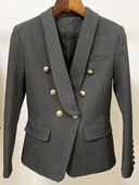 HIGH STREET 2024 Najnovšie dizajnérske sako dámske úzke, dvojradové, s kovovými levími gombíkmi, golierom a šálom