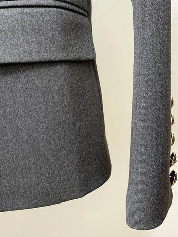 HIGH STREET 2024 Νεότερου σχεδιαστή σακάκι μπλέιζερ Γυναικείο λεπτή εφαρμογή με διπλό στήθος, μεταλλικά κουμπιά λιονταριού με σάλι γιακά σακάκι