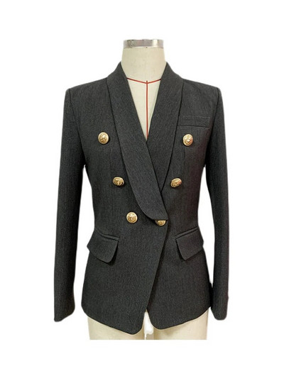 HIGH STREET 2024 Najnovšie dizajnérske sako dámske úzke, dvojradové, s kovovými levími gombíkmi, golierom a šálom