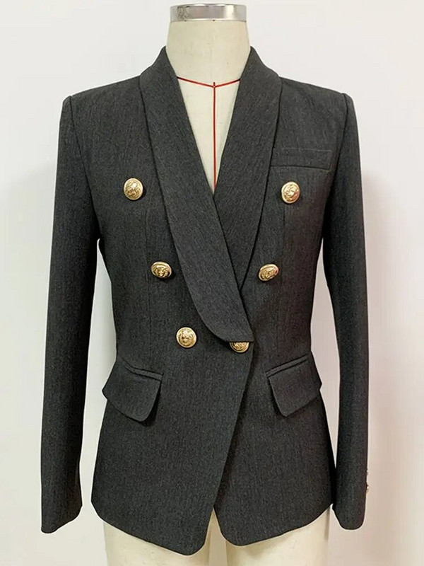 HIGH STREET 2024 Najnovšie dizajnérske sako dámske úzke, dvojradové, s kovovými levími gombíkmi, golierom a šálom