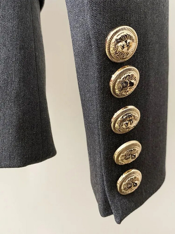 HIGH STREET 2024 Najnovšie dizajnérske sako dámske úzke, dvojradové, s kovovými levími gombíkmi, golierom a šálom