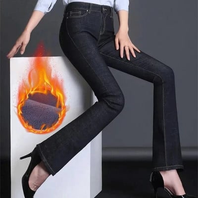 Nové zimné úzke zamatové podšité džínsy, zvonové nohavice s vysokým pásom, teplé hrubé Vaqueros, plyšové ležérne, nadrozmerné, 34 džínsové nohavice