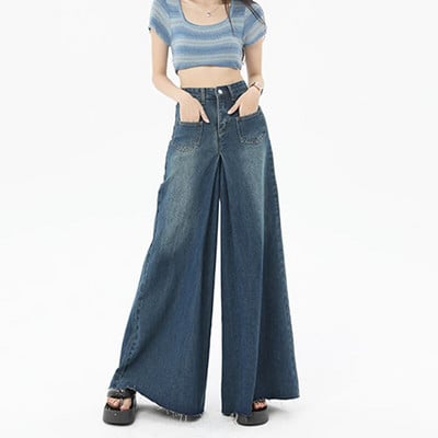 Dámske džínsy s vysokým pásom, jeseň/zima, vintage móda, vrecovité nohavice, široké džínsy, dámske ležérne džínsy