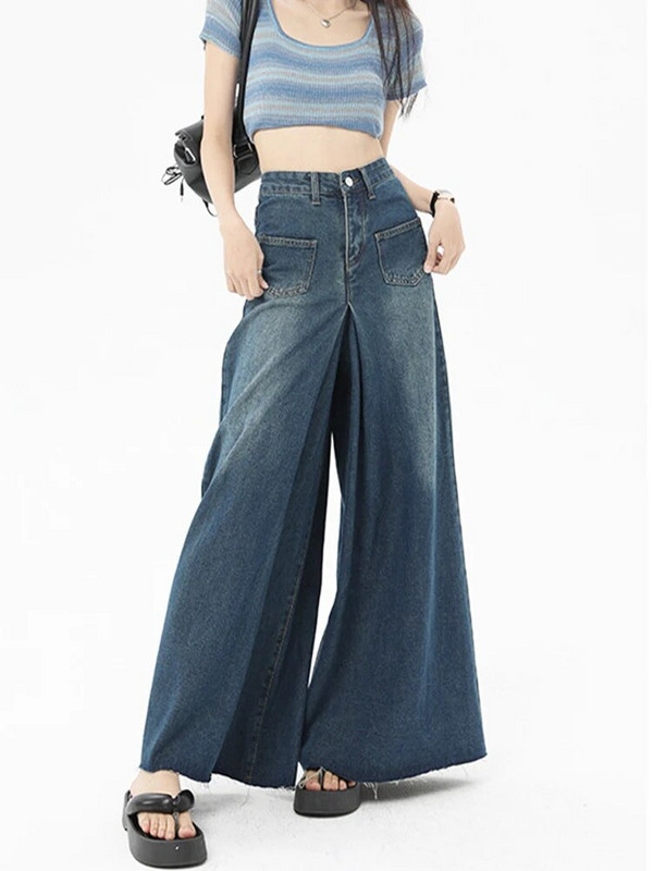 Dámske džínsy s vysokým pásom, jeseň/zima, vintage móda, vrecovité nohavice, široké džínsy, dámske ležérne džínsy