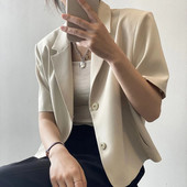 Lucyever, elegantă, pentru birou, cu mâneci scurte, haine pentru femei, culoare uni, sacouri decupate, toate asortate, pentru femei, jachetă scurtă cu un singur piept