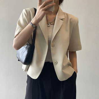 Lucyever Elegant κοντομάνικο κοστούμι γραφείου Γυναικείο μονόχρωμο μονόχρωμο σακάκι με μονόχρωμο γυναικείο κοντό μπουφάν