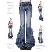 Pantaloni largi Dopamină Newjeans Sweet Hottie Slim Fit Designed Raw Edge Jeans pentru femei Coreeană Haine pentru femei Y2k Anii 90 Vintage