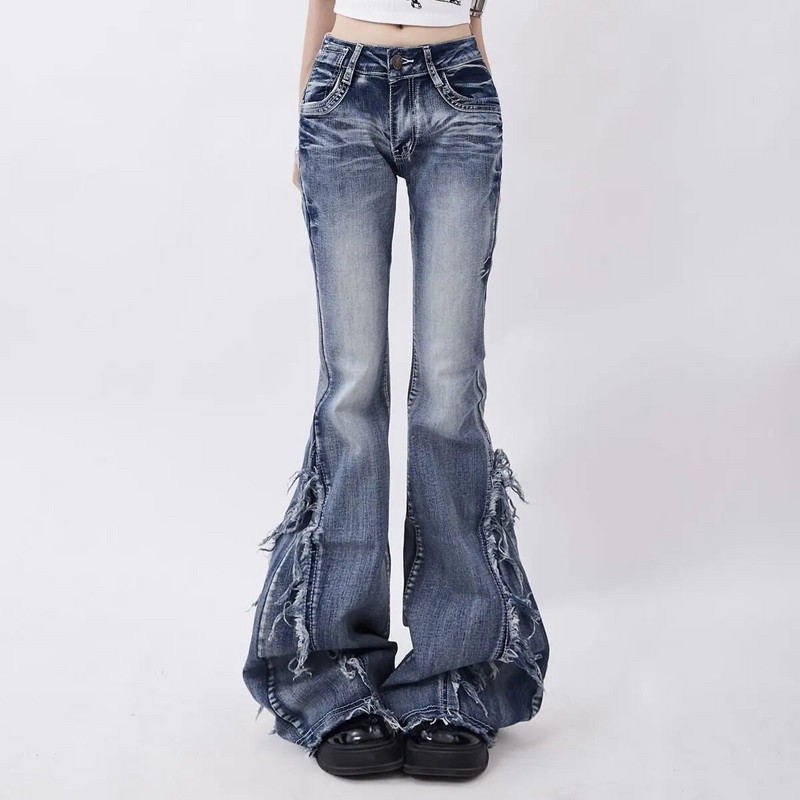 Pantaloni largi Dopamină Newjeans Sweet Hottie Slim Fit Designed Raw Edge Jeans pentru femei Coreeană Haine pentru femei Y2k Anii 90 Vintage