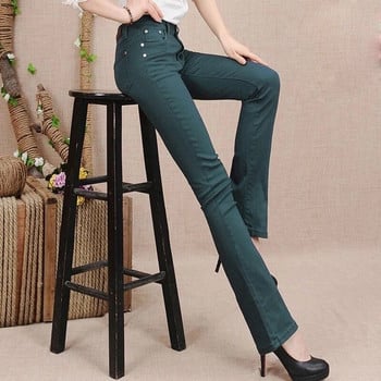 Дамски бели дънкови панталони с кльош от 80% памук Mom\'s Fomal Skinny Stretch Jeans Тенденция в бонбонени цветове Тънки каубойски панталони OL Панталони