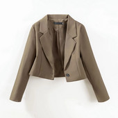 Blazere pentru femei Coreeană decupată de culoare solidă, simplu, cu un singur buton, îmbrăcăminte pentru adolescenți, cu mânecă lungă, jachetă de birou