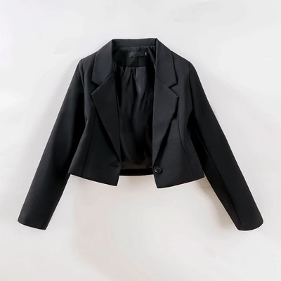 Blazere pentru femei Coreeană decupată de culoare solidă, simplu, cu un singur buton, îmbrăcăminte pentru adolescenți, cu mânecă lungă, jachetă de birou