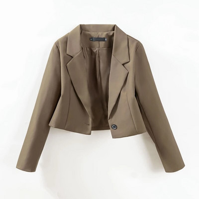 Blazere pentru femei Coreeană decupată de culoare solidă, simplu, cu un singur buton, îmbrăcăminte pentru adolescenți, cu mânecă lungă, jachetă de birou
