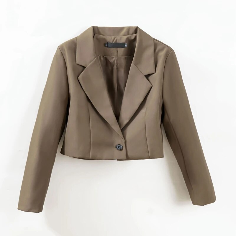 Blazere pentru femei Coreeană decupată de culoare solidă, simplu, cu un singur buton, îmbrăcăminte pentru adolescenți, cu mânecă lungă, jachetă de birou