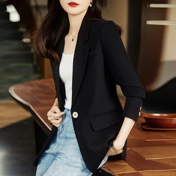 Корейски стил Кафяво сако за жени Блейзър Пролет Есен Темперамент Модно ежедневно кафе Блейзър Дамско яке