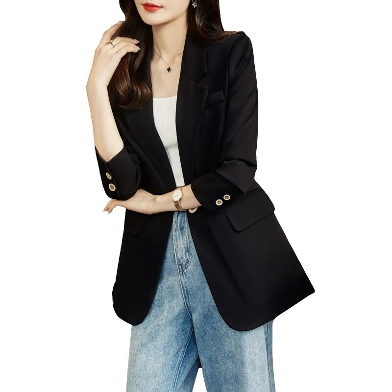 Dámske sako v kórejskom štýle, hnedé, jarné, jesenné, temperamentné, módne, ležérne, kávové, sako