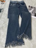 Dámske vintage streetwear džínsy s vysokým pásom, kórejské módne strihy, štíhle gombíky, nohavice, strapce, džínsy, ležérne úzke nohavice