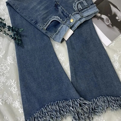 Dámske vintage streetwear džínsy s vysokým pásom, kórejské módne strihy, štíhle gombíky, nohavice, strapce, džínsy, ležérne úzke nohavice