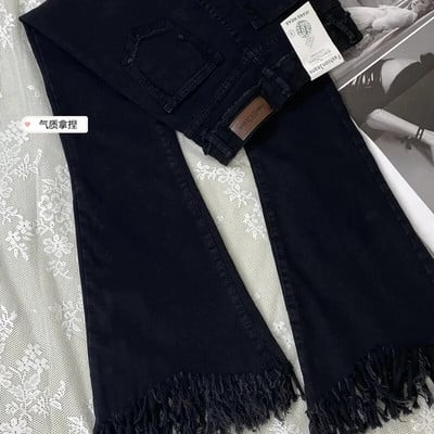 Dámske vintage streetwear džínsy s vysokým pásom, kórejské módne strihy, štíhle gombíky, nohavice, strapce, džínsy, ležérne úzke nohavice